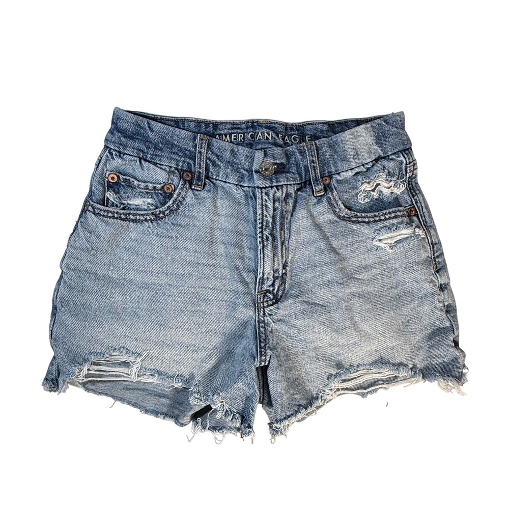 American Eagle Curvy Relaxed‎ Shorts Women Size 2 Blue Distressed Denim